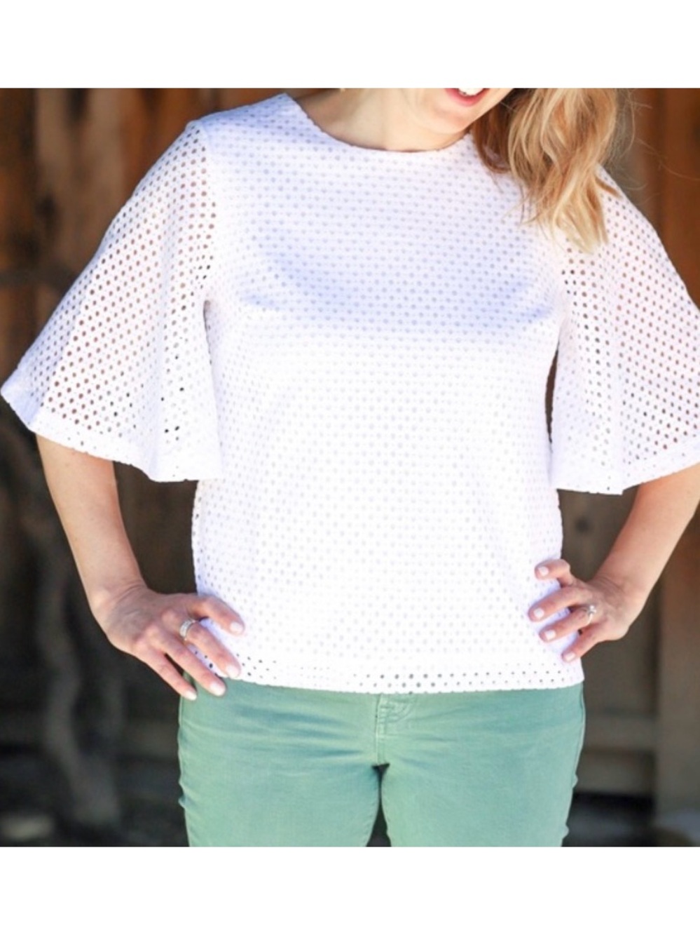 Banana Republic white statement sleeves top